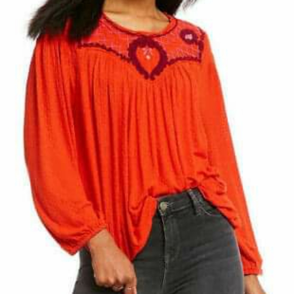 Free People Red Bohemian Pull Over Top